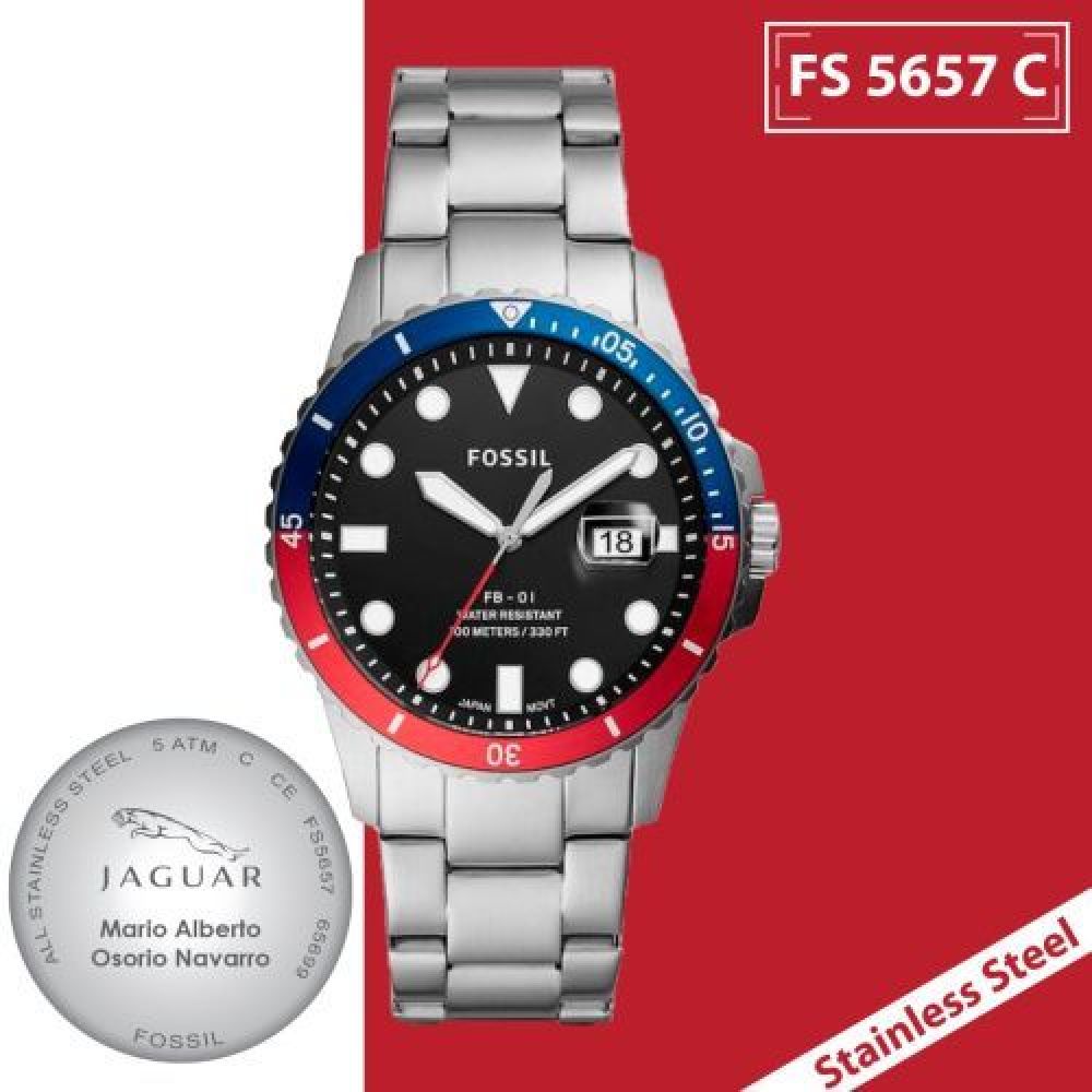 RELOJ DE CABALLERO  ACERO INOXIDABLE CON BISEL ROJO Y AZUL CON  CARATULA NEGRA CON DIALES BLANCOS Y EXTENCIBLES METALICO imagen